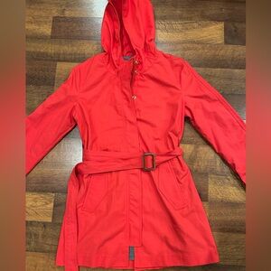 Gap Red Trench Coat Women’s Size Small Hooded 100% Cotton